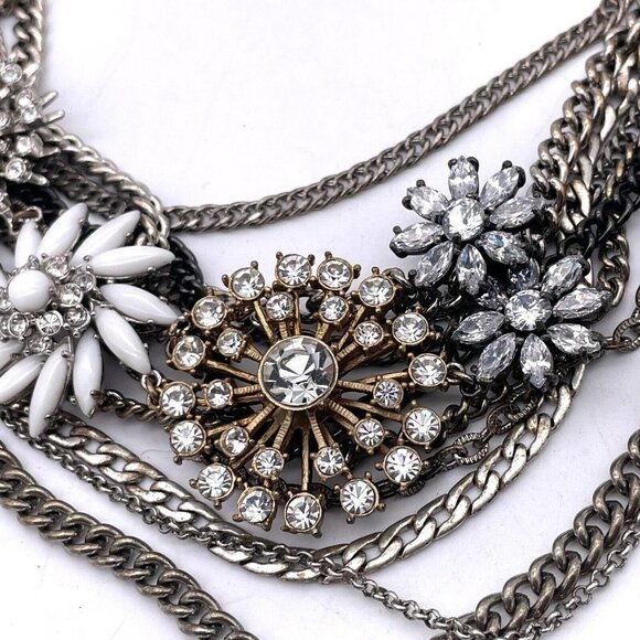 Vintage Stella & Dot Necklace Eight Different Chains Flower Crafted in Crystals - Picture 2 of 6